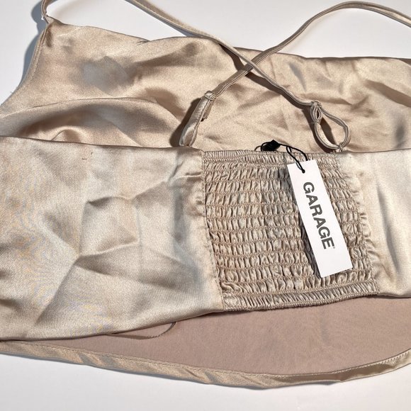 NWT Garage Champagne Satin Cropped Tank Top Adjustable Straps Size Medium - Picture 6 of 10